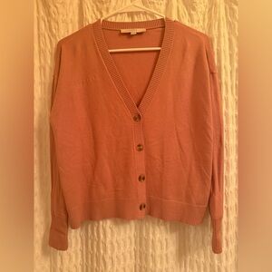 LOFT Rose Mauve V‑Neck Button Cardigan